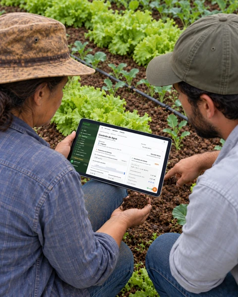 Tela SPP em cena ilustrativa com produtor e técnico no campo